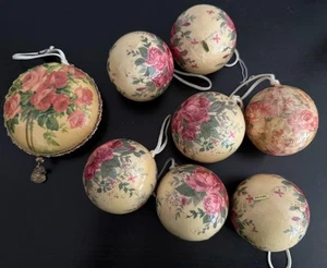 7 VTG Shabby Chic Cottage Rose Romantic Victorian Christmas Decoupage Ornaments - Picture 1 of 8