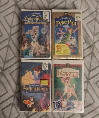 Disney - VHS - Sealed. Peter Pan, Sleeping Beauty, Bambi, and Scamp's Adventure. - Image 1 of 4