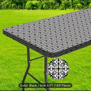 Washable 6ft Outdoor Table Cover with Elastic Edges - Black New Free Postage - Picture 1 of 2