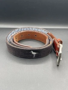 Cinturón PETER MILLAR Bordado Lona y Cuero Marrón “Gaviota” Talla 38 Hecho en EE. UU. - Imagen 1 de 5