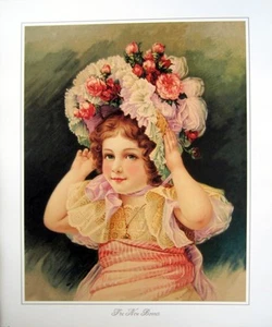 Kunstdruck ~ DIE NEUE HAUBE ~ viktorianisches kleines Mädchen Hut mit Rosen Schleifen Vintage Repro 20x24 - Bild 1 von 1