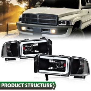 Fit For 94-02 Ram 1500 2500 3500 Black/Clear Corner LED DRL Headlight Headlamps - Picture 1 of 9