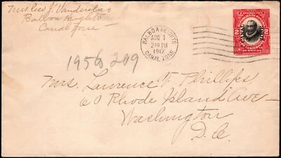 Canal Zone - 1916 - 2 Cents Carmine & Black Entire # U2 w/ Balboa Heights Cancel - Image 1 of 2