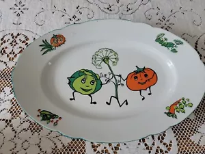 1940's Vintage Cmielow Poland Pottery Anthropomorphic Vegetables Dancing Platter - Picture 1 of 16