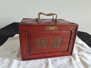 ANTIQUE MAH JONG SET WOOD & BRASS ATTRACTIVE CHEST 146 PIECES APPROX 1920's - Picture 1 of 10
