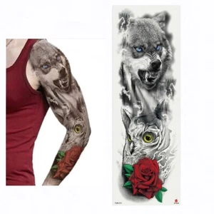 Tatuaje temporal XXL lobo rosa búho búho brazo completo una vez resistente al agua - Imagen 1 de 3
