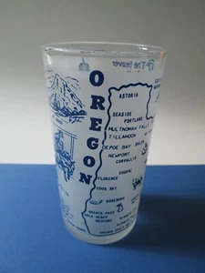 OREGON Vintage 4 3/4" Souvenir Glass Blue/White - Picture 1 of 4