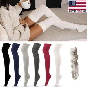 Women Warm Cable Knit Boot Long Socks Girls Over Knee Thigh High Stocking - Picture 1 of 14