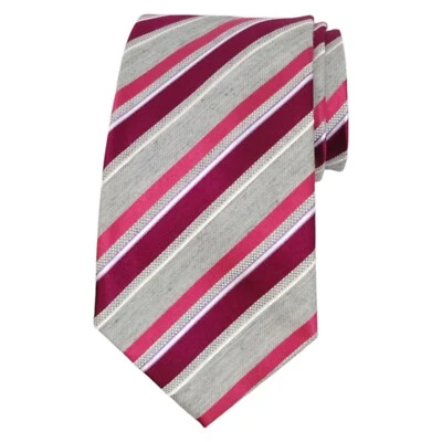 Gravata GEOFFREY BEENE masculina listra de seda cinza malva 3,25 designer clássica - Imagem 1 de 4