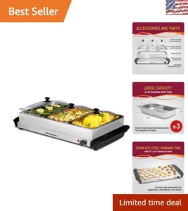 Versatile 3 Tray Food Warmer with Clear Lids - Stainless Steel - 7.5 Qt Capacity - Picture 1 of 10