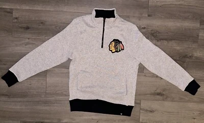 Suéter NHL Chicago Blackhawks 1/4 Cremallera Hombres Talla S Bolsillos Pequeños Marrón/Blanco  Foto 1 de 4