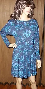 Galliano Blue black Floral long sleeve Dress size 40 new - Picture 1 of 2