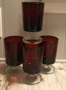 Cavalier Ruby by CRISTAL D'ARQUES-DURAND 5”T Red Footed Water Goblets~Set of 4 - Picture 1 of 5