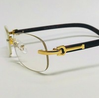 Gold Rimless Glasses Faux Wood Classy Retro Style Eyeglasses - Rimless Gold Frame With Faux Wood Temples, Clear Lens (Fashion, Non-RX) Retro Rimless - Foto 2