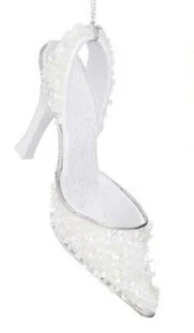 White Glittered Shoe 13cm Christmas Decorations/Ornaments Pack x2 - Picture 1 of 1