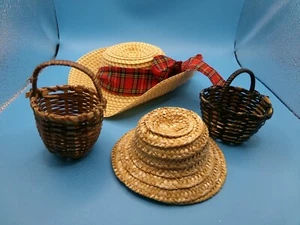 4 Doll Hats and Baskets Straw/Wicker Type  ROCKET SHIPPING! - Picture 1 of 11
