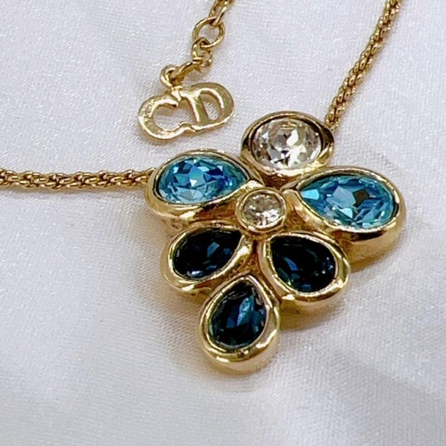 Collana Christian Dior strass blu placcati oro 2 8 x 2 2 cm catena L43 cm