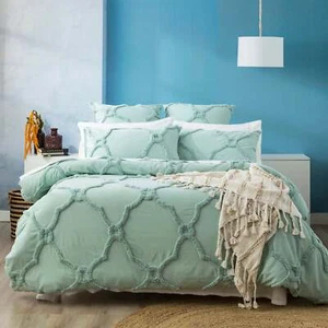 Moroccan Quilt Cover Tufted Cotton Chenille Set Sage - Picture 1 of 4