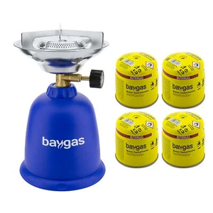 Campingkocher 190 g Gaskocher Kunststoffkörper Blau mit 4 Gaskartuschen, Baygas