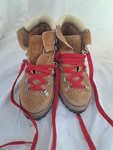 Vintage Wildleder hellbraun Leder Damen Wanderstiefel rot Schnürsenkel Wildnis Marke Gr. 6 Vibram - Bild 1 von 13