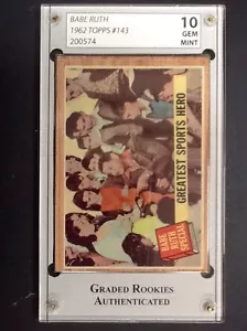 BABE RUTH 1962 TOPPS #143 MÁS GRANDE HÉROE DEPORTIVO GEMA COMO NUEVA 10! - Imagen 1 de 2