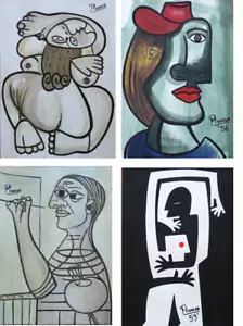 BEAUTIFUL Lot of 04 "Pablo PICASSO" hand made, not reproduction painting. - Picture 1 of 9