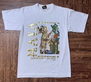 Vintage Cancun Tulum Mexico Mayan World Graphic gold T Shirt single stitch - Picture 1 of 10