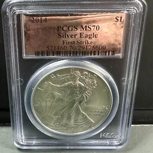 2014 Silver Eagle PCGS MS70, FIRST STRIKE (84554) - Picture 1 of 3
