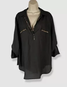 Calvin Klein Women's Black Collared-Neck Blouse Top Plus Size 3X - Picture 1 of 4