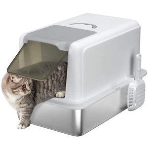 PawHut Stainless Steel Cat Litter Box with Removable Lid, Scoop, Filter Bags, fo - Picture 1 of 9