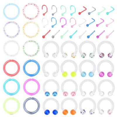 Piercing Kit Bioflex Nose Hoop Ring Lip Tongue Tragus Cartilage Studs 16G 20G US - Image 1 of 4