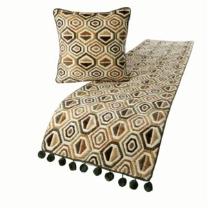 Decorative Queen Bed Runner Beige, Quilting Velvet Bed Scarf - Hex Element - Picture 1 of 4