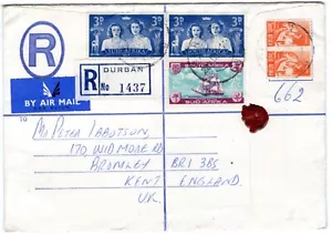 1970 Dec 28th. Registered Air Mail. Durban, South Africa to Bromley, England. - Picture 1 of 2