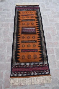 Tappeto kilim lana tinto veg antico turkmeno orientale 2x6 tappeto tribale turco geometrico - Foto 1 di 10