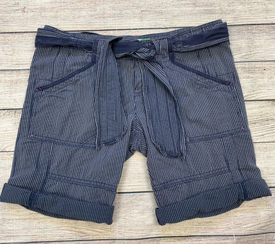 Pantalones Cortos Fossil Para Mujer 4 Azul Blanco Pin Rayas Enrollables o Bermudas Bolsillos con Solapa C25 Foto 1 de 4