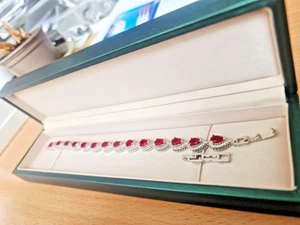 Scarlet Red Ruby White Gold Finish 8 Inches With Extension Piece ONLY FEW MADE - Picture 1 of 12