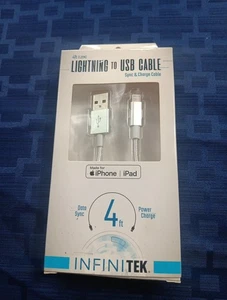 “iPhone Charger Lightning Cable 4ft – Infinitek MFi Certified USB Cord – White - Picture 1 of 2