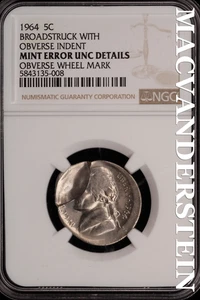 1964 Jefferson Nickel - Broadstruck NGC Mint Error Unc Details - Scarce #SLH633 - Picture 1 of 2