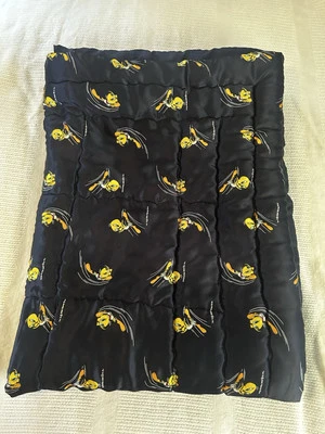 Edredom duplo vintage Tweety Bird Warner Bros. cetim preto raro - Imagem 1 de 4