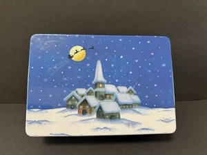 Large Christmas Tin Storage Baking Biscuits Gifting Snowy Village Rectangular  - Picture 1 of 9