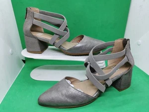 Eileen Fisher Sandalen Gr. 7,5 Juku Riemchen Leder Reißverschluss Manschette Schuhe Metallic Silber - Bild 1 von 24