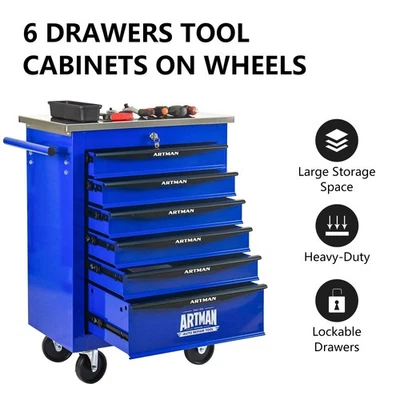 6-drawer multi-purpose tool cart with lockable toolbox suitable for garage&homes - Image 1 of 4