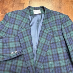 VTG Pendleton Tartan 20R Wool Plaid Blue Green Womens One Button Blazer Jacket - Picture 1 of 9