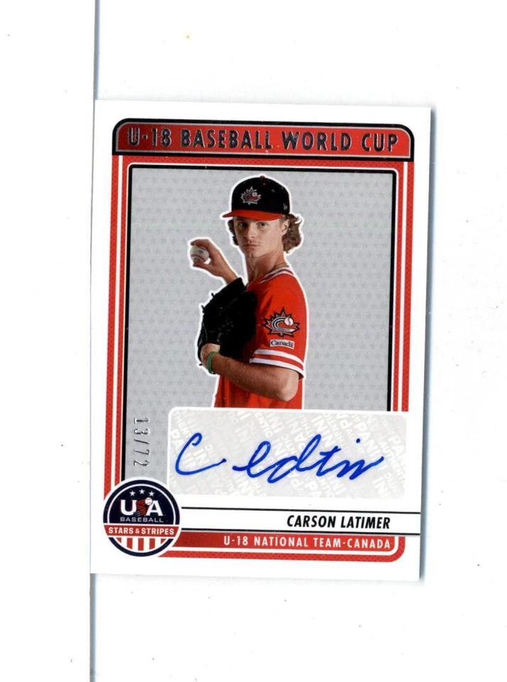 2023 Panini USA Stars & Stripes Autograph Carson Latimer RC AUTO 13/72 Canada - Image 1 of 2