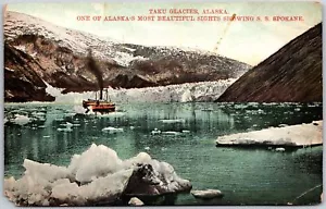 Juneau Alaska AK, 1909 Taku Gletscher, Gezeitenwasser, Dampfschiff Spokane, Postkarte - Bild 1 von 2