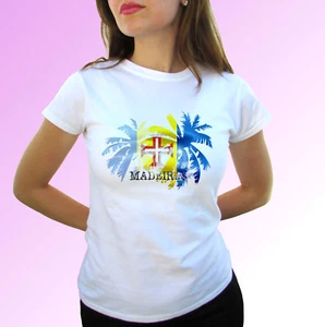 Madeira Palmflagge - weißes T-Shirt Urlaub Portugal Top Herren Damen Kinder Baby - Bild 1 von 5