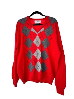 Suéter Pringle of Scotland Lana de Cordero Argyle Cuello en V Rojo Gris Gatsby Talla Grande Foto 1 de 4