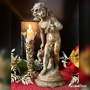 Antique Winged Putti Statue 19th Century Cherub Angelic Figurine European - Picture 1 of 13