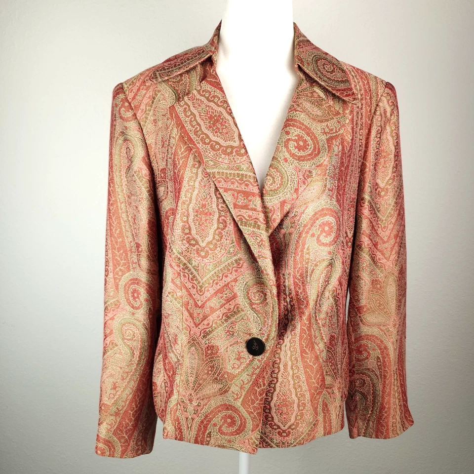Blazer Garfield & Marks Paisley Mezcla Seda Chaqueta Zoe Rojo Verde Ligero 12 Foto 1 de 4