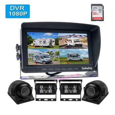 4CH 7" IPS DVR Monitor System 4x HD 1080P Front Side Rear View Backup Camera Kit - Image 1 of 4